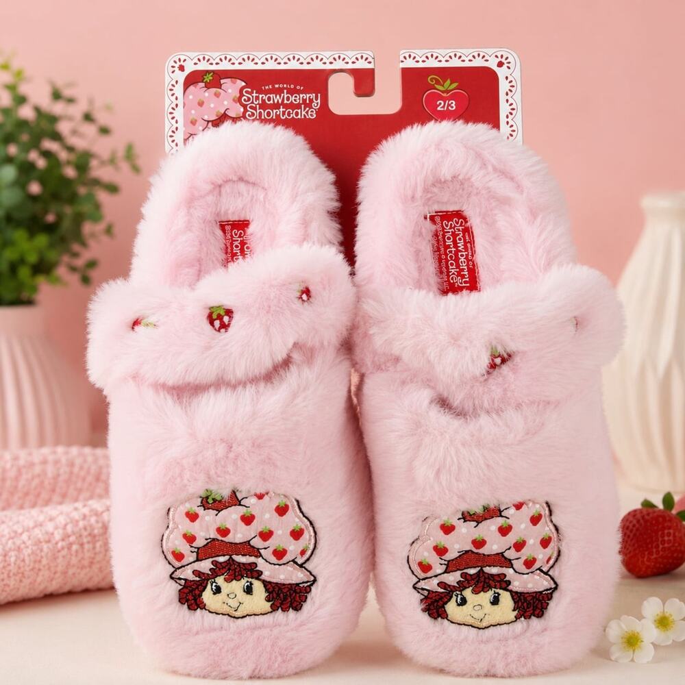 Strawberry Shortcake Women's PlushPink Slippers with Embroidered CharacterDetail